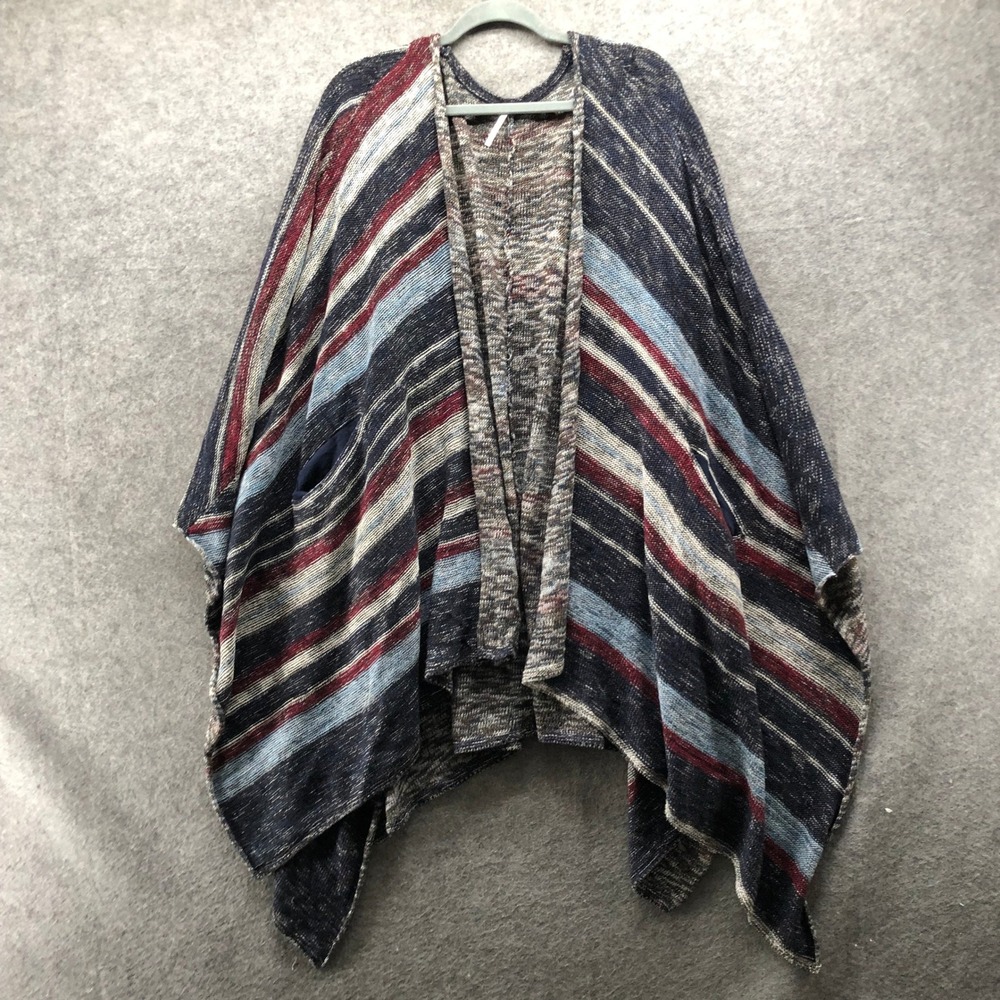 Free People The Big Trail Poncho Cardigan Womens L Blue Oversized Boho Earthy - Picture 3 of 9